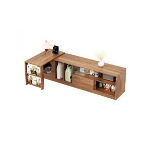 Meuble TV meuble tele rotatif avec rangement 2 portes en verre tremp&eacute; 1 lit pour chat 180/260&times;40&times;50 cm MDF marron