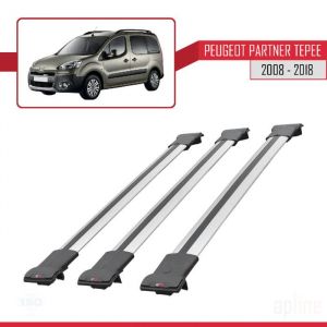 Barres de toit - FLY - Modèle GRIS - 3 pièces - Aluminium - Pour Peugeot Partner Tepee 2008-2018