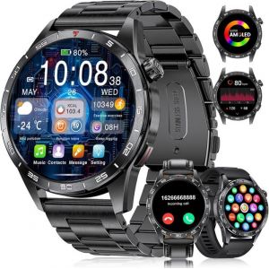 Montre Connect&eacute;e Homme 1.43 Amoled Avec Appel Bluetooth Pour Android Ios Montre Homme Connect&eacute;e Acier Noir Montre Intelligente