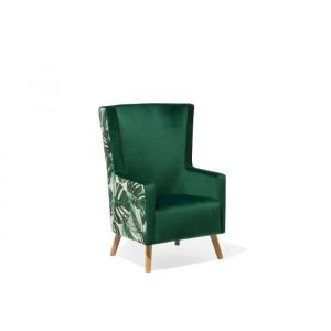 Fauteuil berg&egrave;re vert motif jungle ONEIDA - BELIANI - Style classique intemporel - Tissu polyester - Accoudoirs