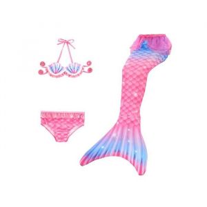 3 Pièces Maillot de Bain Princesse Queue de Sirène Mermaid Bikini Déguisement pour Enfant rose