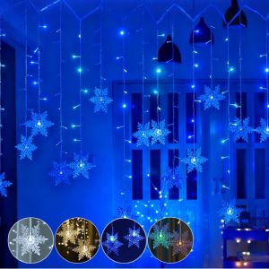 ROSNEK 2x Guirlande Lumineuse Flocon de Neige Extérieur 35m 96 LED 8 Modes Bleu - Rideau Décoration pour Noël Jardin Fête
