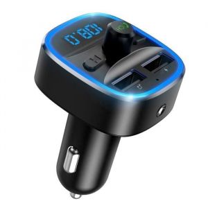 Transmetteur FM Bluetooth Voiture  Kit de Voiture Mains Libres Chargeur Allume Cigare Stéréo HI-FI Design LED unique Double