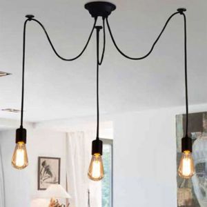 Lustre Araign&eacute;e E27 Douille R&eacute;tro Suspension Luminaire DIY Noir Ajustable Longueur avec 15M Fil 3 Bras