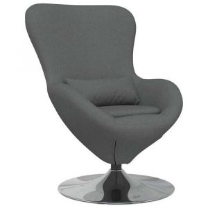 Fauteuil &oelig;uf - JILL - Gris fonc&eacute; - 63x73x90 cm - Pivotant &agrave; 360&deg; - Tissu doux - Cadre en m&eacute;tal - Coussin lombaire inclus