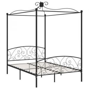 Lit adulte - 140x200 cm lit double Cadre de lit à baldaquin Noir Métal 140 x 200 cm CHY27005475