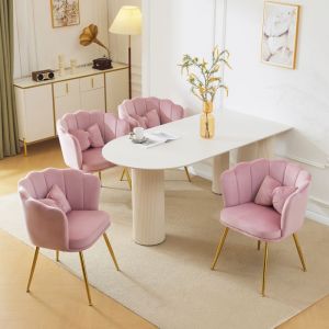 Lot de 4 Chaises Salle à Manger - OKWISH - Style Modernes - Dossier Pétale Coussins Papillon - Velours Rose