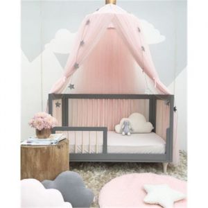 Ciel de lit pour enfants BaldaquinTentes de dôme bébé 240cm Mousseline Rideau de lit de Lit Avec Décoration pour chambre -Rose