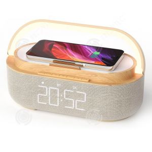 INN Lampe de chevet 6 en1 enceinte avec chargement sans fil Port de chargement USB affichage LED lumi&egrave;re avec support pour t&eacute;l&eacute;phone