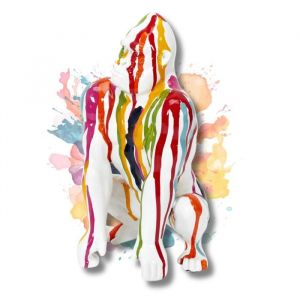 Statue Décoration Intérieur Multicolore - Statuette Gorille en Résine - Sculpture Moderne Street Art Design - Hauteur 24 cm