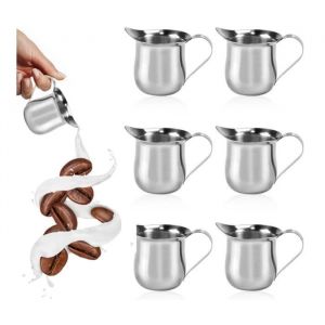 6 PCS Mini Pot &agrave; Lait Inox 90ml Pichet &agrave; Lait en Acier Inox Tasse &agrave; Sauce Acier Petite Cruche Lait Mini Pichet Cr&eacute;mier Accessoir