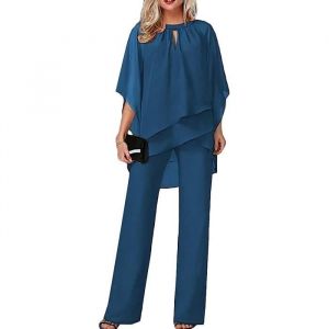 Ensemble de Vetements Femme - Costume De Soirée Cocktail Bal - 3/4 Manches Et Taille Haute - Tenue Bleue