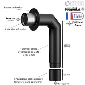 Kit raccordement poêle à bois acier 2 mm avec adaptateur Poujoulat Diamètre 180