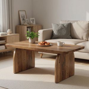 Table Basse Bois - 120&times;60&times;50 cm - Table Centrale rectangulaire - Coins arrondis  - pour Salon - Grain de bois brun