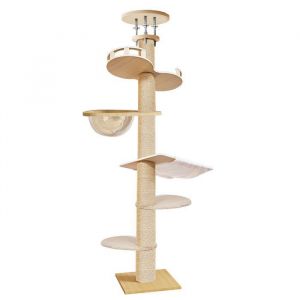 Arbre &agrave;  Chat du Sol au Plafond Arbre &agrave; Chat R&eacute;glable en Hauteur 6 Niveaux pour Haut et Robuste pour Int&eacute;rieur Ext&eacute;rieur