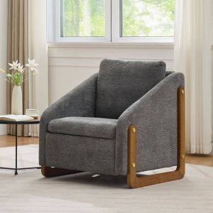 057 fauteuil Salon accents chair chaise longue fauteuil moderne en bois avec coussin de dossier tissu velours cordon gris 73