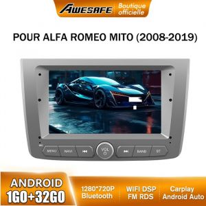AWESAFE Autoradio Android 13 pour ALFA ROMEO MITO (2008-2019) 1Go+32Go avec 7 Écran Tactile Carplay Android Auto GPS WiFi FM