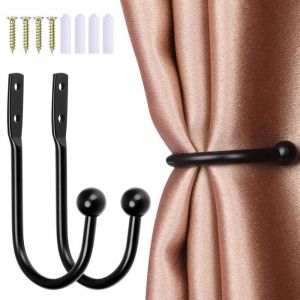 Lot de 2 Embrasse de Rideau en Métal - Forme de U Crochets Attache Rideau avec vis pour rideaux muraux rideaux de fenêtre