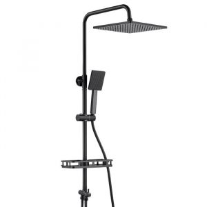 Colonne de Douche - AURALUM MAX - Sans Mitigeur - Hauteur r&eacute;glable 72-110CM - &Eacute;tag&egrave;re de rangement - Noir