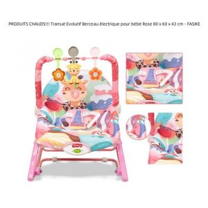 Transat Evolutif Berceau &eacute;lectrique pour b&eacute;b&eacute; Rose 80 x 60 x 43 cm - FASIKE - Animaux - Musical - Vibration