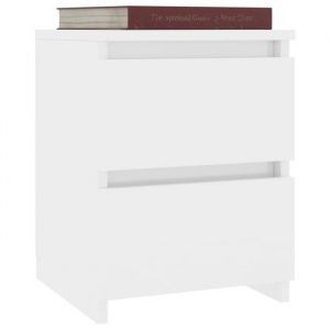 Table de chevet - KAI - Blanc brillant - 30 x 30 x 40 cm - 2 tiroirs coulissants - Aggloméré
