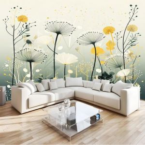 Papier Peint Panoramique Fleur de Pissenlit Abstraite Poster Geant Mural Papier Peint Soie Mural pour Fond Décoration 350X250cm