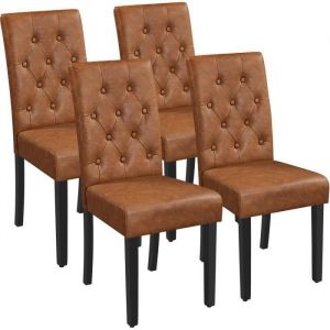 Yaheetech Lot de 4 Chaises de Salle à Manger en Similicuir Haut Dossier Capitonné 455 × 605× 98 cm Brun Vintage