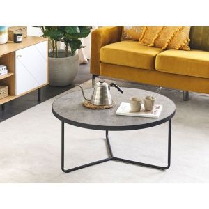 Table Basse-Table Salon-Table dappoint Effet B&eacute;ton avec Pieds en M&eacute;tal Noir Ronde Grande Taille 80 x 80 x 40 cm Mobilier de Salon