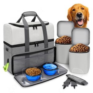 C Sac &agrave; dos 39x19x35 cm sac de voyage pour chien sac de nourriture pliable et &eacute;tanche pour chien avec 2 pliable gamelles pour chien