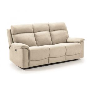 Ensemble canap&eacute; de 3 places relax &eacute;lectrique + canap&eacute; de 2 places fixes en tissu couleur Ivoire