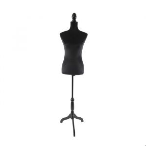 Mannequin de couture Relaxdays femme taille 36/38 r&eacute;glable 130&ndash;167 cm velours support en bois noir