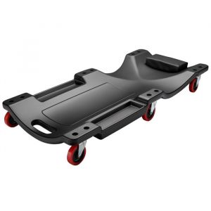 Wiltec Chariot de visite M&eacute;canicien 90 x 40 x 14 cm Noir 90kg Appui-t&ecirc;te Range-outils Planche &agrave; Roulettes pivotantes Si&egrave;ge d&rsquo;atelier