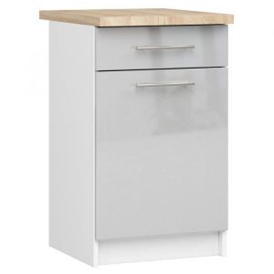 Meuble de cuisine bas AKORD S50 OLIWIA modulable Blanc 50 cm 1 porte 1 tiroir façade Métallique Brillant 2 étagères 50x46x85 cm