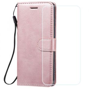 Verre trempé+Housse pour Honor X6b 6.56 Coque Etui Protection Premium en Cuir PUPochette Fermeture Magnétique (Or rose) KTCS