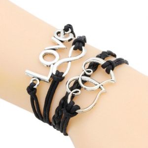 LCC® Bracelet femme/homme Noir tissé à la main similicuir cordon argent artisanal Infini arbre de vie/ coeur lamour/ one direction