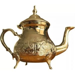 Extra Grande Théière Marocaine en Laiton Doré et Maillechort – 800 ml gravure artisanale au style classique de Fès