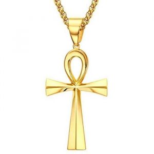 Pendentif Collier Homme Femme Croix de Vie Ankh Egyptienne Acier Or + Ch - BOBIJOO Jewelry