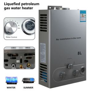 Chauffe-Eau &Agrave; Gaz Instantan&eacute; 8L/Min 16kW Chauffe-Eau Au Propane Sans R&eacute;servoir En Acier Inoxydable Avec Kit Douche Temp&eacute;rature