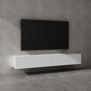 Sogood Meuble TV Bas 200 cm Armoire TV Blanc Mat Table de Télévision Salon avec Portes Meuble TV Suspendu MBTV02