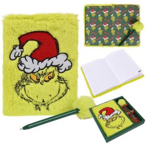 Coffret cadeau - DR. SEUSS - Grinch - Carnet A5 en peluche - Stylo vert - Cadeau de No&euml;l original