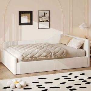 O.Ye Lit rembourr&eacute;140 x 200 cmLit coffre avec rangement en dessous 210.5 x 148.5 x 77cmbeige . multicolore LIT COMPLET