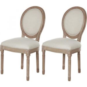 Lot de 2 - Chaise MEDAILLON Beige - Marque ATHM DESIGN - Pieds Bois - Assise Tissu - Pour Salle &agrave; manger