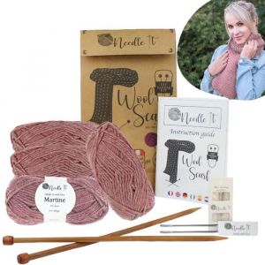 Kit Tricot - NEEDLE IT - &Eacute;charpe en Laine Rose - 70% Laine - 30% Alpaga - D&eacute;butant