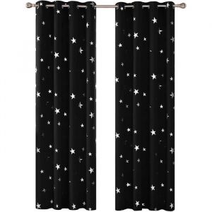 Lot de 2 Rideaux Occultants Rideaux Motif Etoile Argent oeillet Isolant Thermique 130245cm Noir 117x229 cm