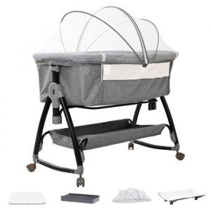 Lit  BébéAvec Matelas et Moustiquaire Table à LangerMode Balancelle et Inclinaison6 Hauteur RéglablePour 0-18 Mois - Gris