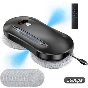 Robot Laveur Vitre Robot Nettoyeur Laveur de Vitre aspiration 5600PA Navigation Intelligente anti-chute 10 Chiffons Noir