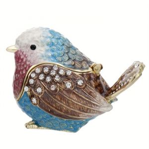 Bo&icirc;te &agrave; bijoux - Moineau - M&eacute;tal &eacute;maill&eacute; - Design vintage - Peinte &agrave; la main