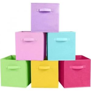BOITE DE RANGEMENT - BAC DE RANGEMENT Lot de 6 cubes de rangement pliables en tissu en forme de cube - Couleur arc-en-ciel