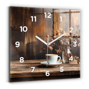 Decortapis Horloge murale en verre Horloge Carré 30cm tasse de café