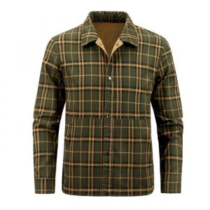 Chemise homme en coton carreau manches longues automne - Vert